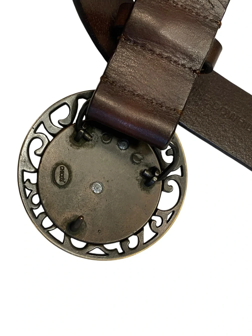 Chico's Leather Brown Medallion Buckle Belt Size M